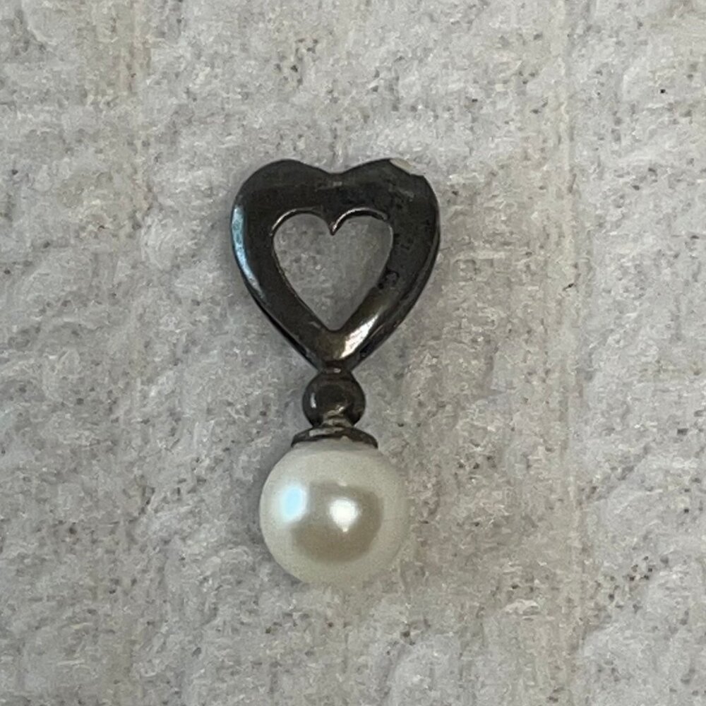 Vintage Sterling Silver 925 Heart & Genuine Pearl Slider Pendant